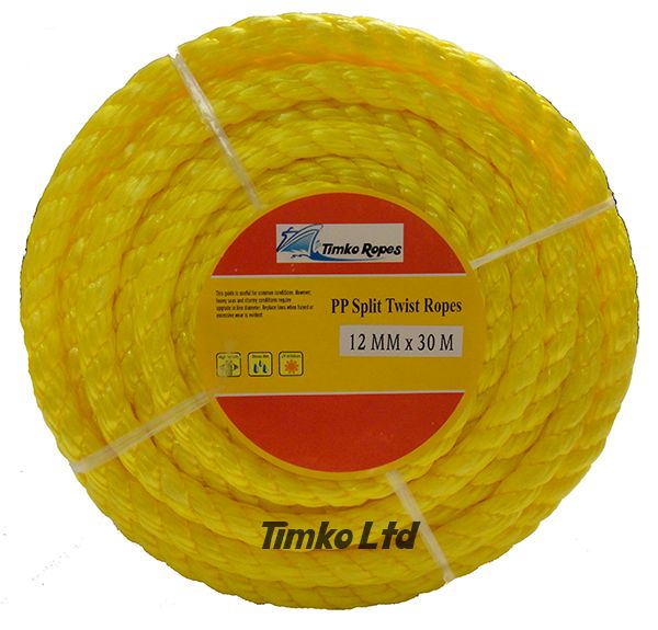 12mm Yellow Polypropylene Rope x 15m Coil