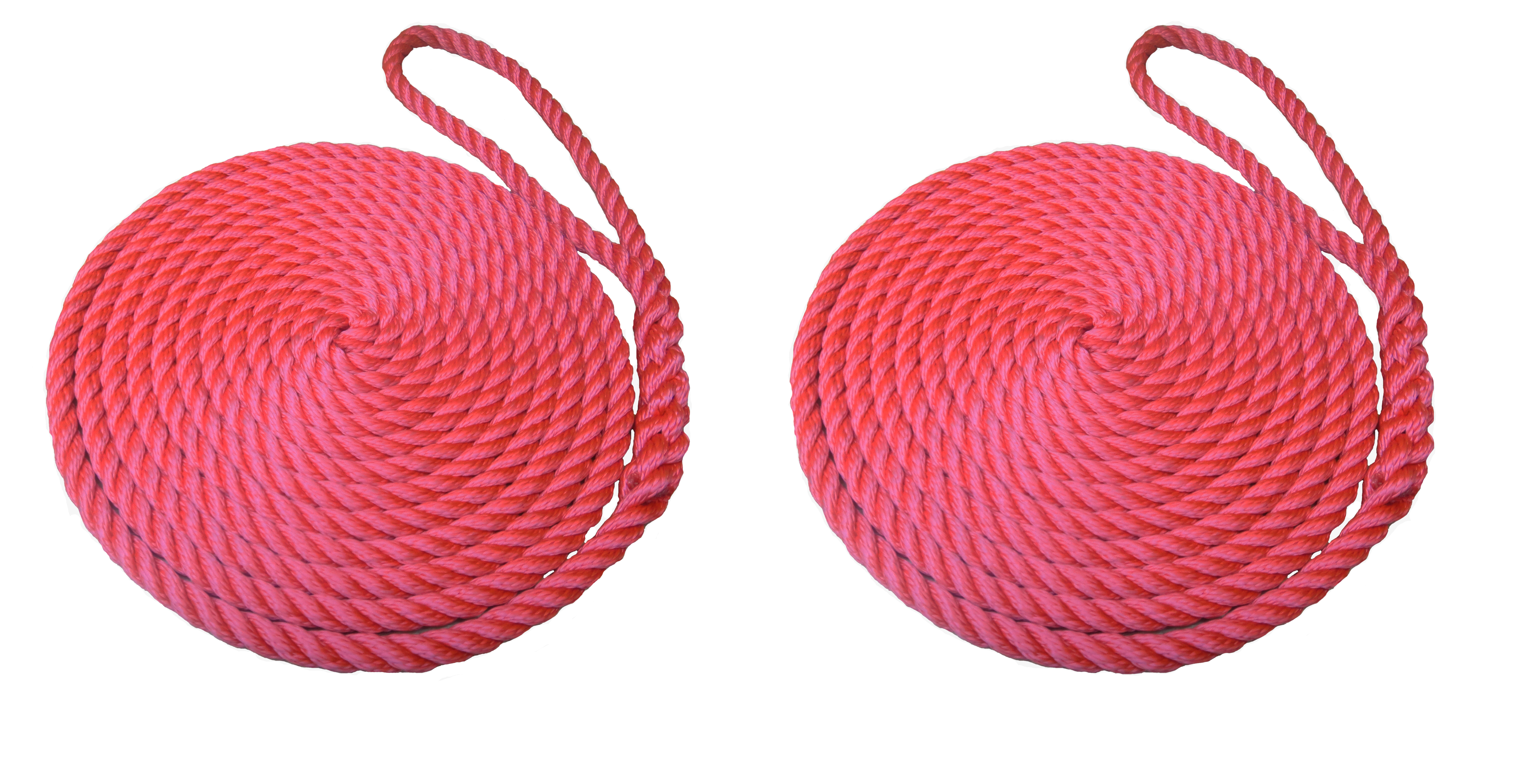 2 x 12mm Red 3-Strand Boat Mooring Ropes/Warps/Lines Lage Soft Eye One End
