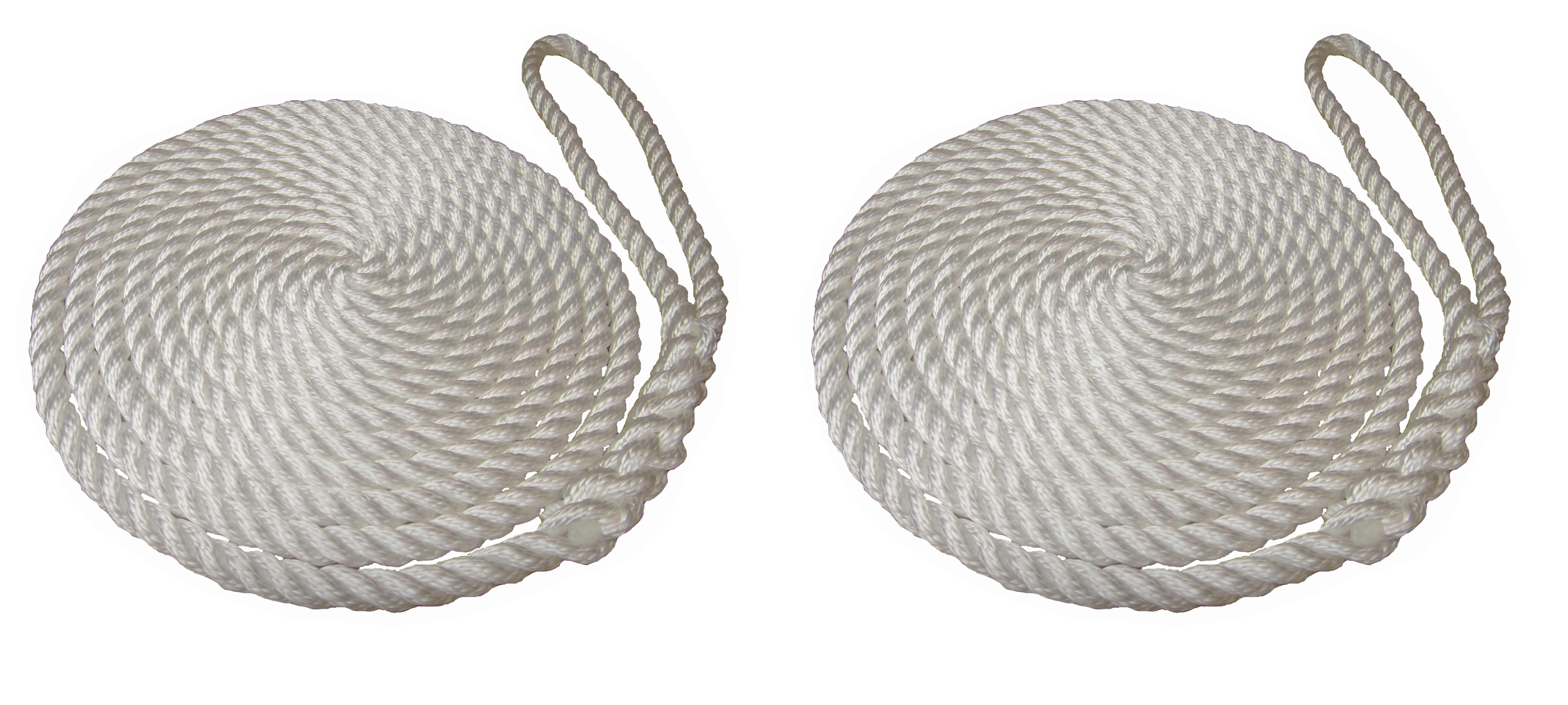 2 x 16mm White 3-Strand Boat Mooring Ropes/Warps/Lines Large Soft Eye One End