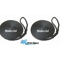 2 x 16mm Black 3-Strand Boat Mooring Ropes/Warps/Lines Large Soft Eye One End