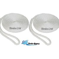 2 x 12mm White Nylon 3-Strand Boat Mooring Ropes/Warps/Lines Large Soft Eye One End