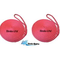 2 x 16mm Red 3-Strand Boat Mooring Ropes/Warps/Lines Large Soft Eye One End