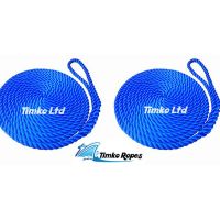 2 x 16mm Royal Blue 3-Strand Boat Mooring Ropes/Warps/Lines Large Soft Eye One End