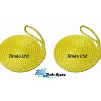 2 x 12mm Yellow 3-Strand Boat Mooring Ropes/Warps/Lines Large Soft Eye One End