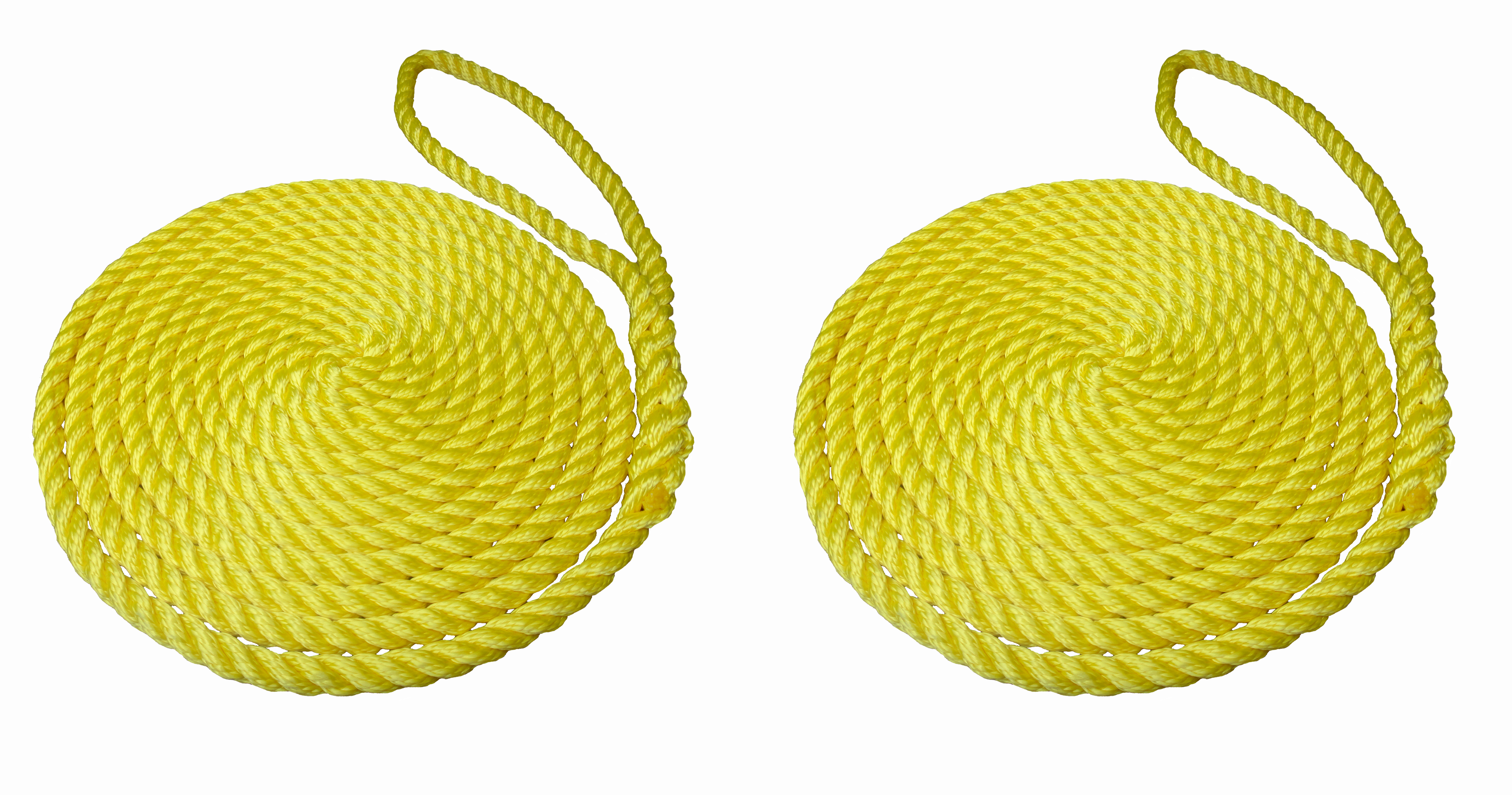 2 x 14mm Yellow 3-Strand Boat Mooring Ropes/Warps/Lines Large Soft Eye One End